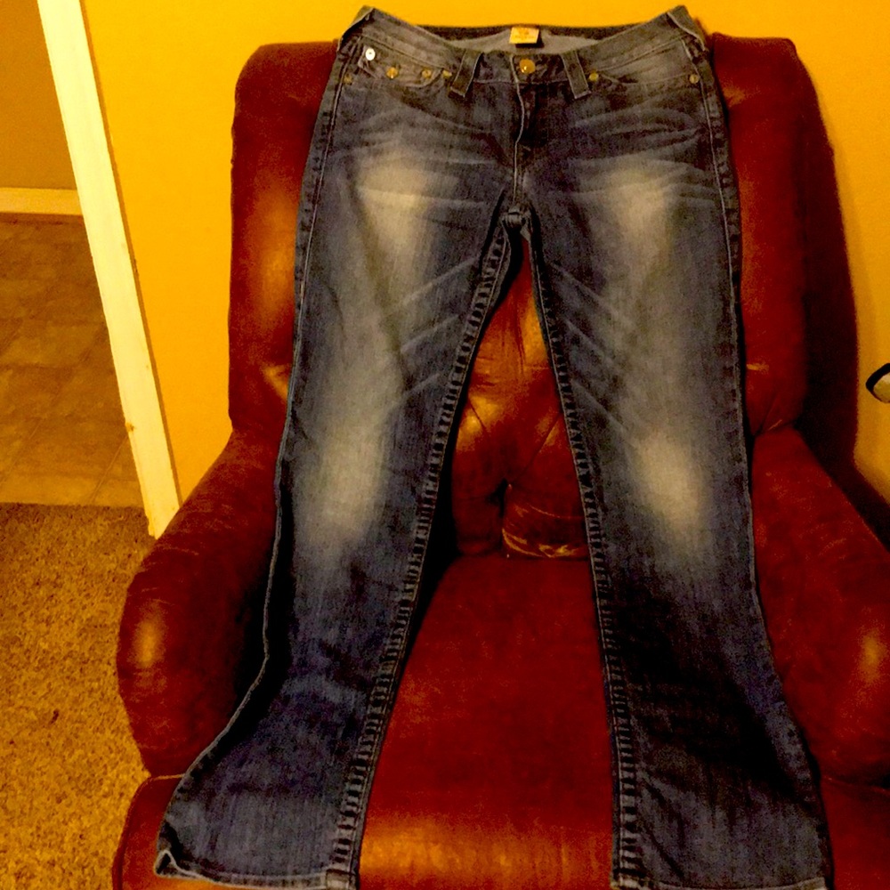 TRUE RELIGION JEANS 31 WOMEN GREAT CONDITION BLUE TRUE RELIGION SYMBOL